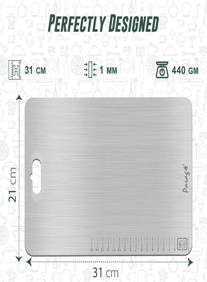 Parage Premium Stainless Steel Chopping Board for Kitchen & Professional Use Medium 31 x 21 CM | Cutting Board for Meat, Fish, Fruit, Bread Cutter, Vegetable Chopper | Heavy Duty & Rust Free - Image 3